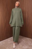 Tesettür giyim YEŞİL TAŞ BASKILI PANTOLONLU TAKIM T 2535
