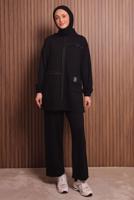 Tesettür giyim SİYAH KAPÜŞONLU PANTOLONLU TAKIM T 3017