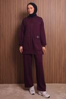 Tesettür giyim BORDO KAPÜŞONLU PANTOLONLU TAKIM T 3017