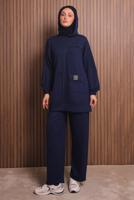 Tesettür giyim LACİVERT KAPÜŞONLU PANTOLONLU TAKIM T 3017