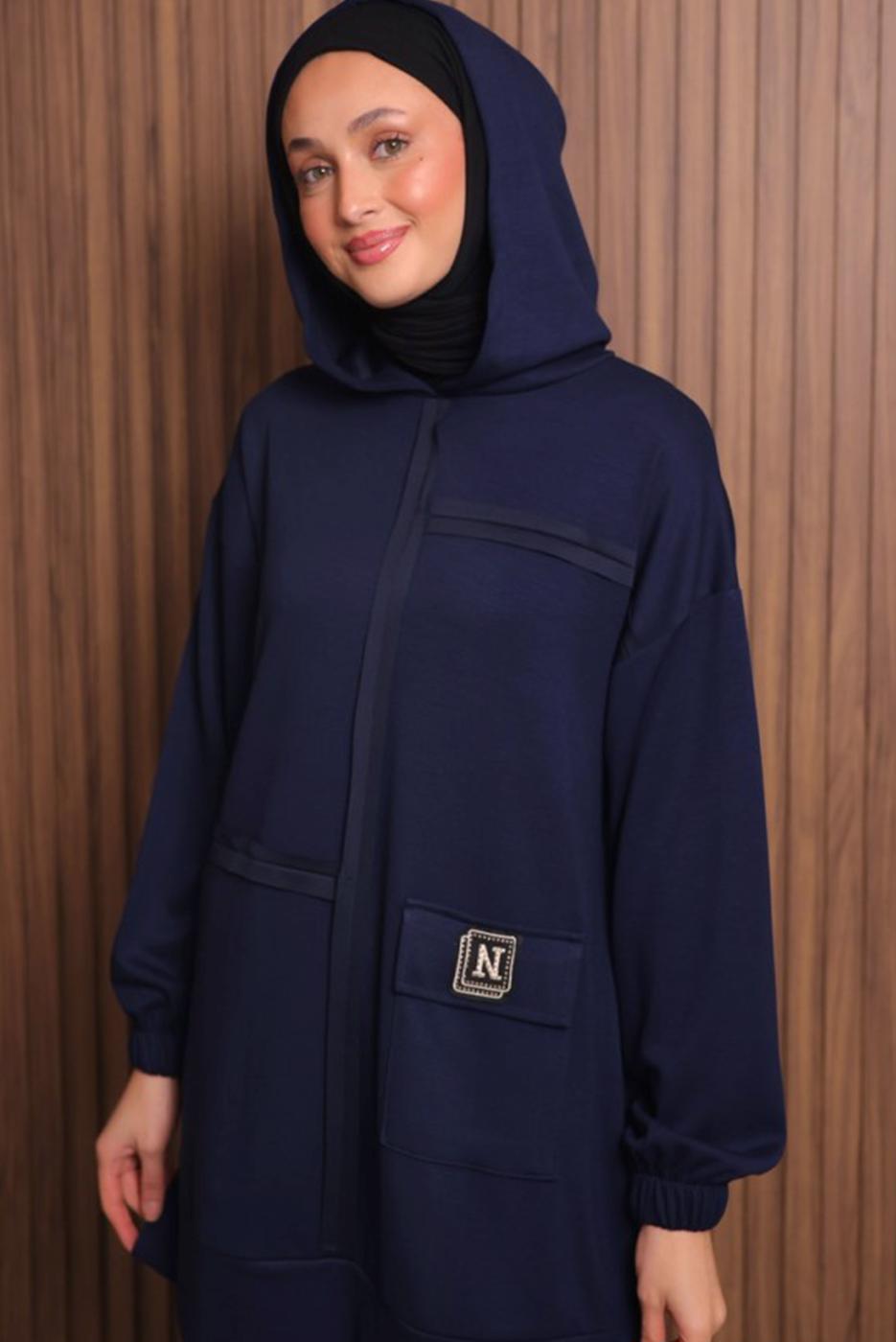 Tesettür giyim LACİVERT KAPÜŞONLU PANTOLONLU TAKIM T 3017