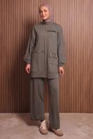 Tesettür giyim KAHVE KAPÜŞONLU PANTOLONLU TAKIM T 3017