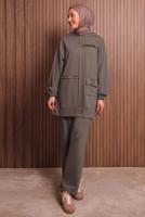 Tesettür giyim KAHVE KAPÜŞONLU PANTOLONLU TAKIM T 3017