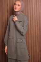 Tesettür giyim KAHVE KAPÜŞONLU PANTOLONLU TAKIM T 3017