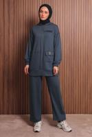 Tesettür giyim GRİ KAPÜŞONLU PANTOLONLU TAKIM T 3017