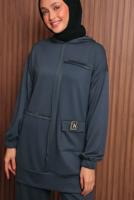 Tesettür giyim GRİ KAPÜŞONLU PANTOLONLU TAKIM T 3017