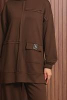 Tesettür giyim KAHVE KAPÜŞONLU PANTOLONLU TAKIM T 3017