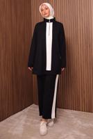 Tesettür giyim SİYAH ŞERİT DETAYLI PANTOLONLU TAKIM T 3035
