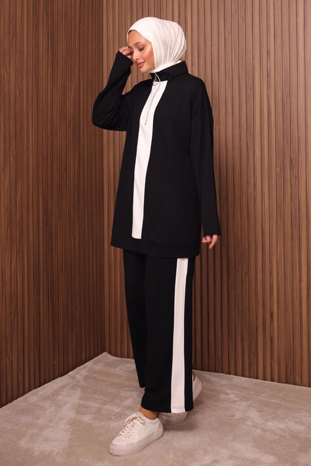 Hijab clothing BLACK STRIPED PANTSUIT T 3035 - TRENDTESETTÜR