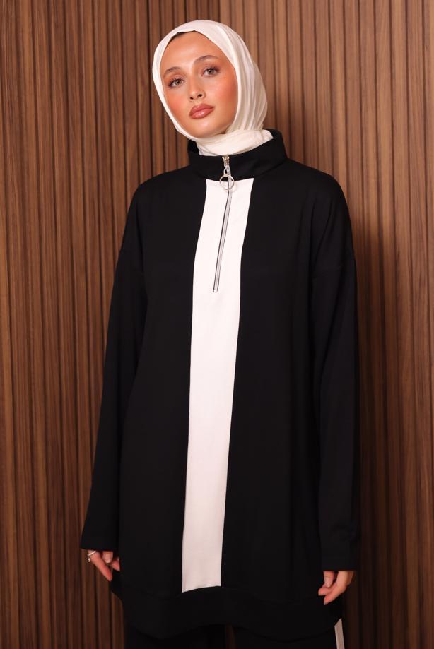Hijab clothing BLACK STRIPED PANTSUIT T 3035 - TRENDTESETTÜR