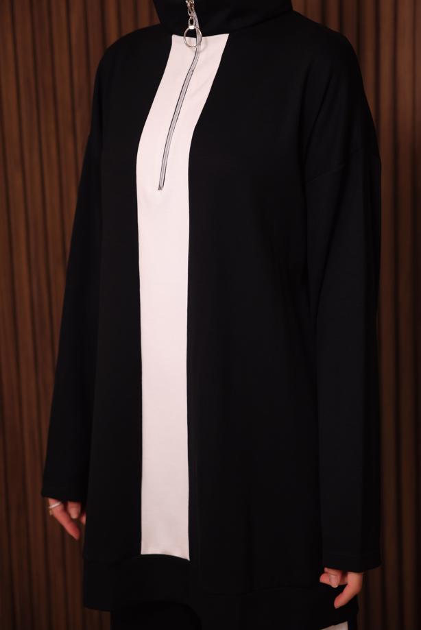 Hijab clothing BLACK STRIPED PANTSUIT T 3035 - TRENDTESETTÜR