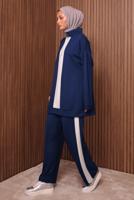 Tesettür giyim LACİVERT ŞERİT DETAYLI PANTOLONLU TAKIM T 3035