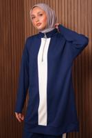 Tesettür giyim LACİVERT ŞERİT DETAYLI PANTOLONLU TAKIM T 3035