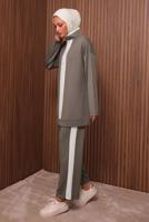 Tesettür giyim VİZON ŞERİT DETAYLI PANTOLONLU TAKIM T 3035