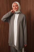 Tesettür giyim VİZON ŞERİT DETAYLI PANTOLONLU TAKIM T 3035