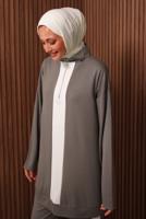 Tesettür giyim VİZON ŞERİT DETAYLI PANTOLONLU TAKIM T 3035