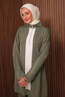 Tesettür giyim YEŞİL ŞERİT DETAYLI PANTOLONLU TAKIM T 3035