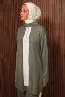 Tesettür giyim YEŞİL ŞERİT DETAYLI PANTOLONLU TAKIM T 3035