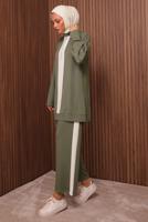 Tesettür giyim YEŞİL ŞERİT DETAYLI PANTOLONLU TAKIM T 3035