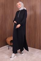 Tesettür giyim SİYAH PANTOLONLU FERMUARLI TAKIM T 3135