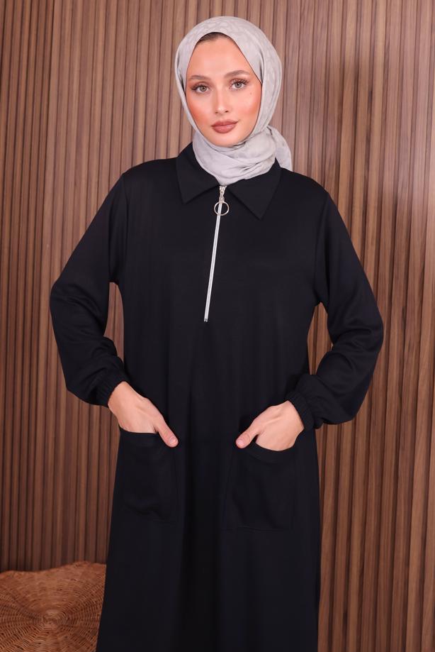 Hijab clothing BLACK ZIPPERED PANTSUIT T 3135 - TRENDTESETTÜR