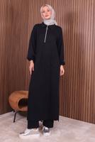 Tesettür giyim SİYAH PANTOLONLU FERMUARLI TAKIM T 3135