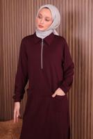 Tesettür giyim BORDO PANTOLONLU FERMUARLI TAKIM T 3135