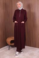 Tesettür giyim BORDO PANTOLONLU FERMUARLI TAKIM T 3135