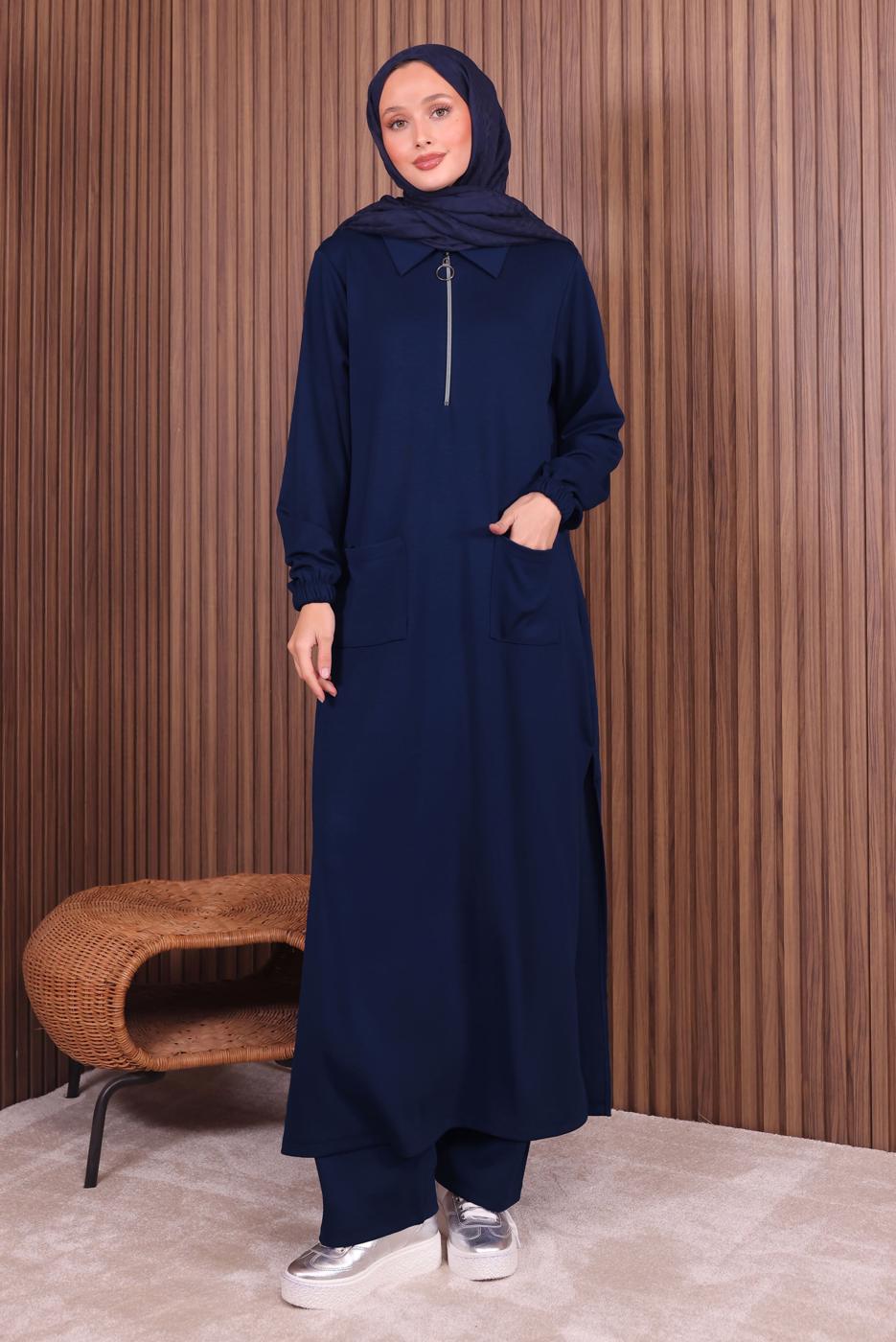 Vêtements hijab BLEU MARINE COMBINAISON PANTALON ZIPPÉE T 3135