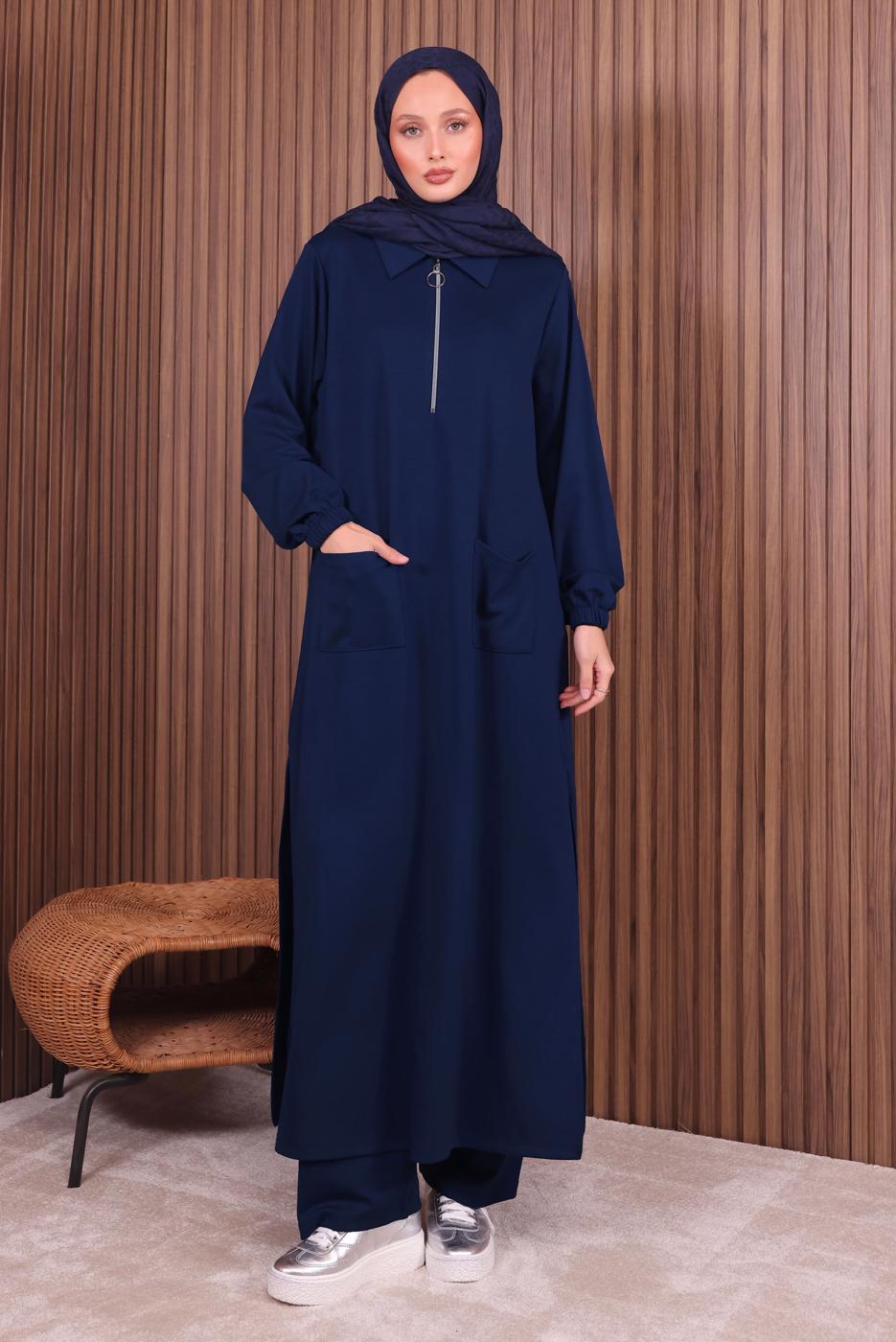 Vêtements hijab BLEU MARINE COMBINAISON PANTALON ZIPPÉE T 3135