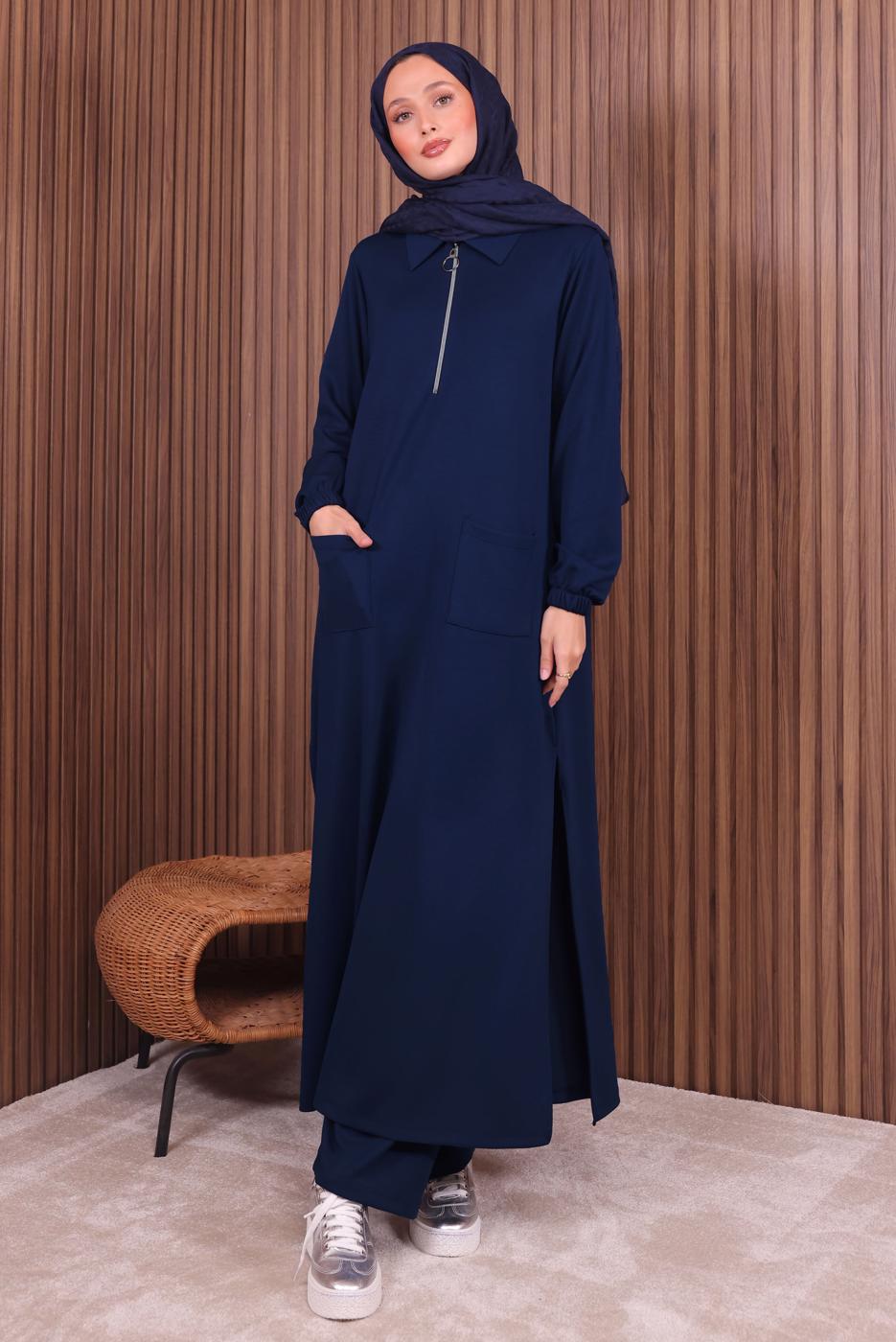 Vêtements hijab BLEU MARINE COMBINAISON PANTALON ZIPPÉE T 3135