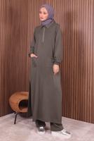 Tesettür giyim VİZON PANTOLONLU FERMUARLI TAKIM T 3135