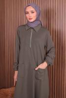 Tesettür giyim VİZON PANTOLONLU FERMUARLI TAKIM T 3135