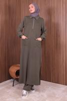 Tesettür giyim VİZON PANTOLONLU FERMUARLI TAKIM T 3135