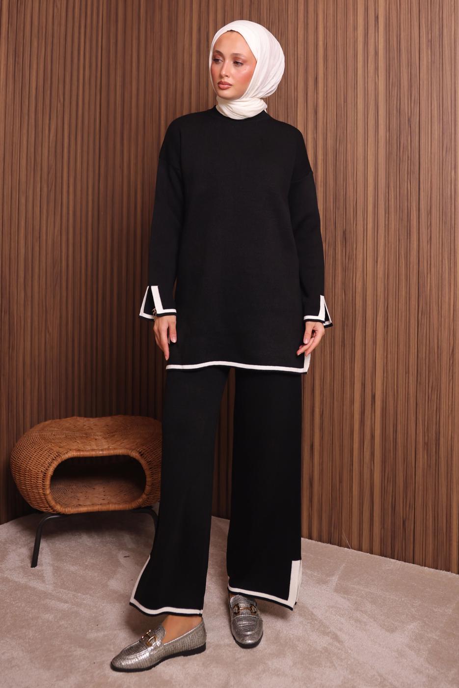 Vêtements hijab NOIR COSTUME PANTALON EN MAILLE T 3207