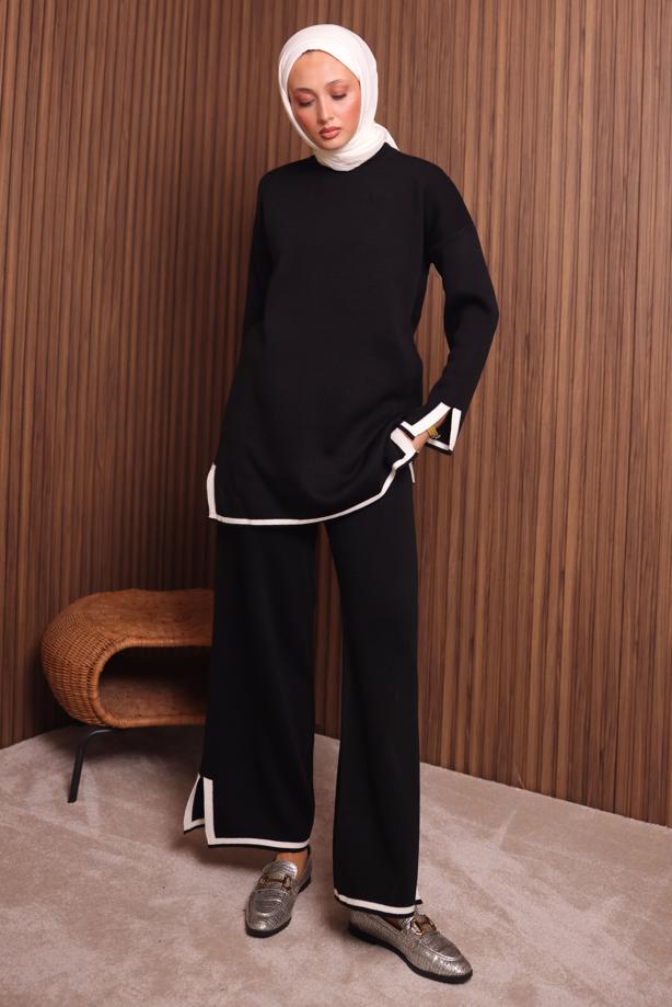 Vêtements hijab NOIR ENSEMBLE PANTALON EN MAILLE T 3207 - TRENDTESETTÜR