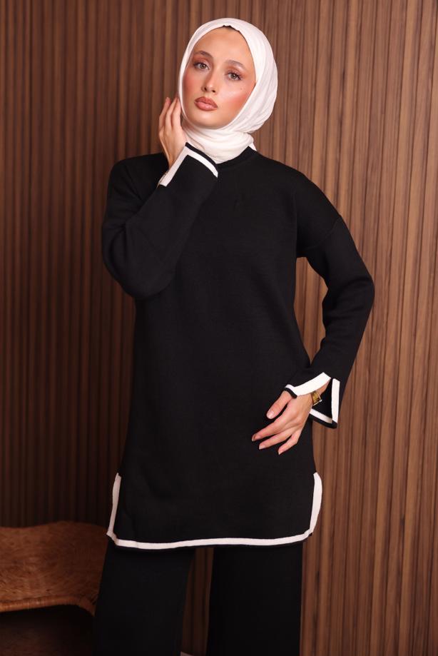 Vêtements hijab NOIR ENSEMBLE PANTALON EN MAILLE T 3207 - TRENDTESETTÜR