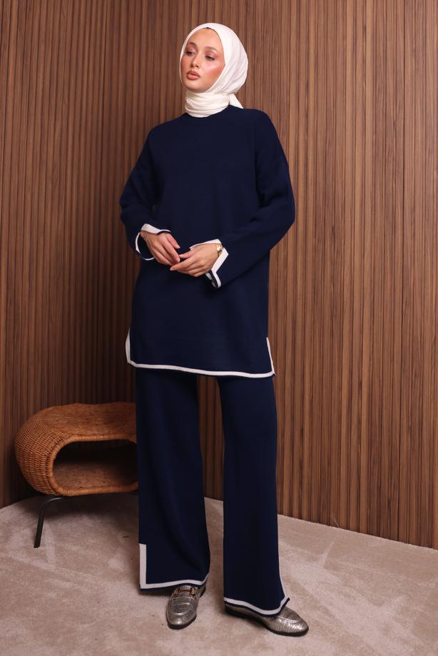 Vêtements hijab BLEU MARINE ENSEMBLE PANTALON EN MAILLE T 3207 - TRENDTESETTÜR