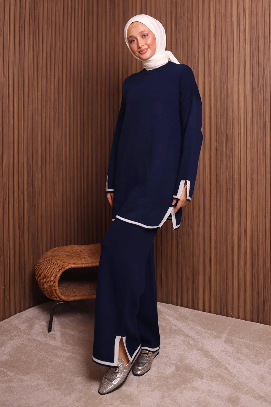 Tesettür giyim LACİVERT PANTOLONLU TRİKO TAKIM T 3207