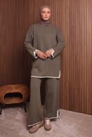 Tesettür giyim KAHVE PANTOLONLU TRİKO TAKIM T 3207