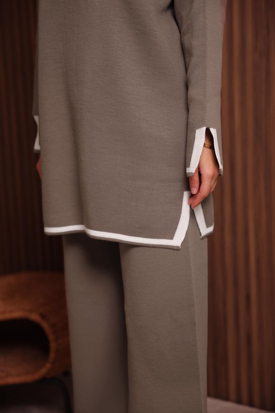 Tesettür giyim KAHVE PANTOLONLU TRİKO TAKIM T 3207