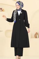 Tesettür giyim SİYAH KRUVAZE YAKA PANTOLONLU TAKIM T 3226