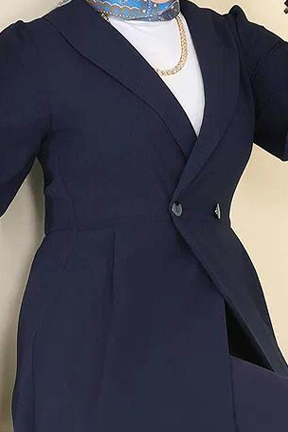 Tesettür giyim LACİVERT KRUVAZE YAKA PANTOLONLU TAKIM T 3226