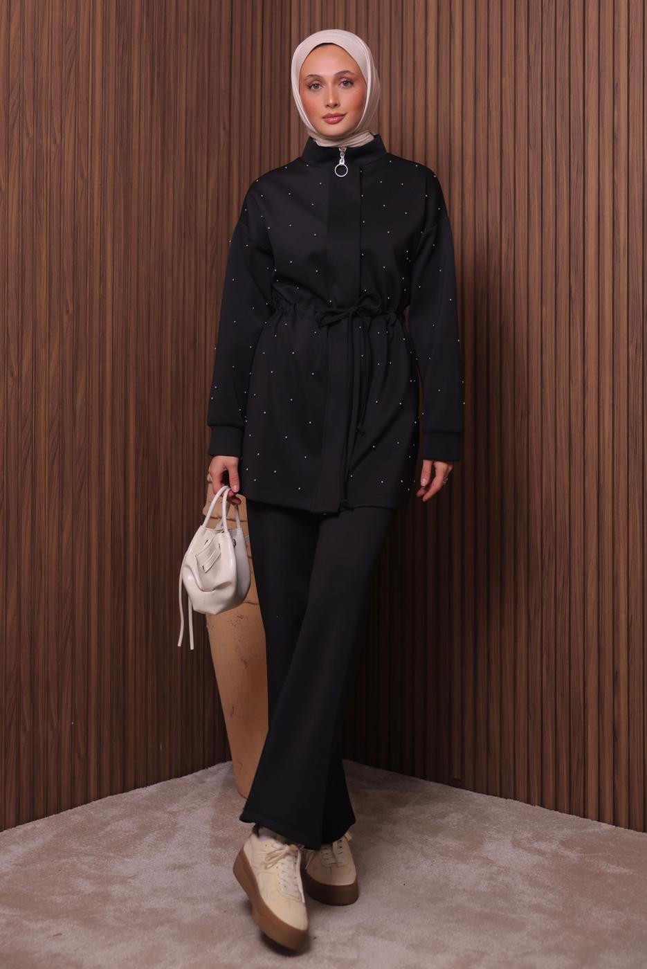 Tesettür giyim SİYAH PANTOLONLU TAKIM T 3235