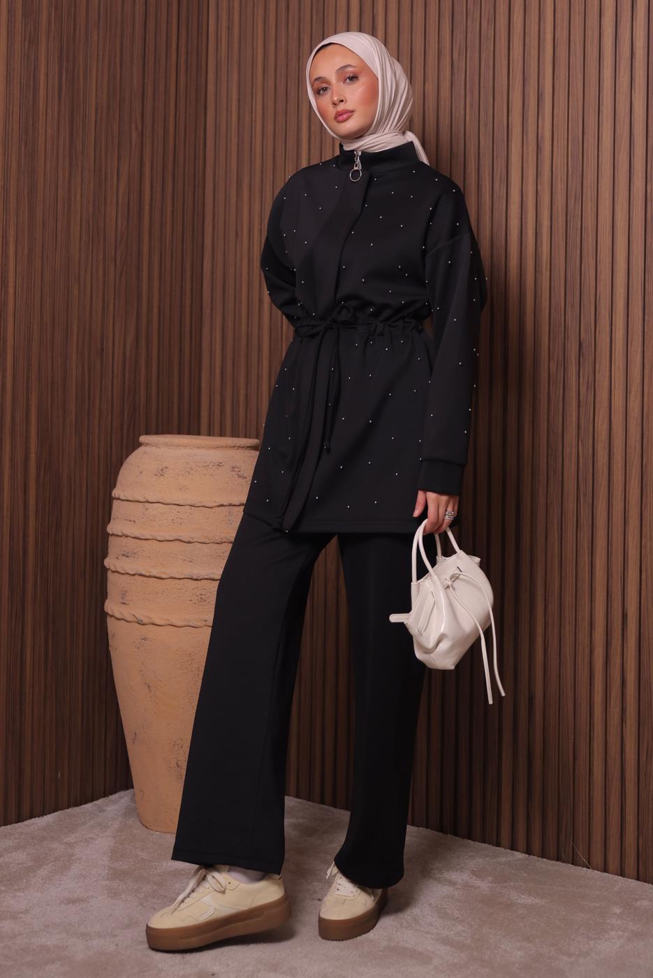 Tesettür giyim SİYAH PANTOLONLU TAKIM T 3235
