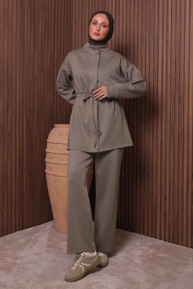 Tesettür giyim VİZON PANTOLONLU TAKIM T 3235 - TRENDTESETTÜR