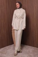 Vêtements hijab BEIGE ENSEMBLE TUNIQUE ET PANTALON T 3235