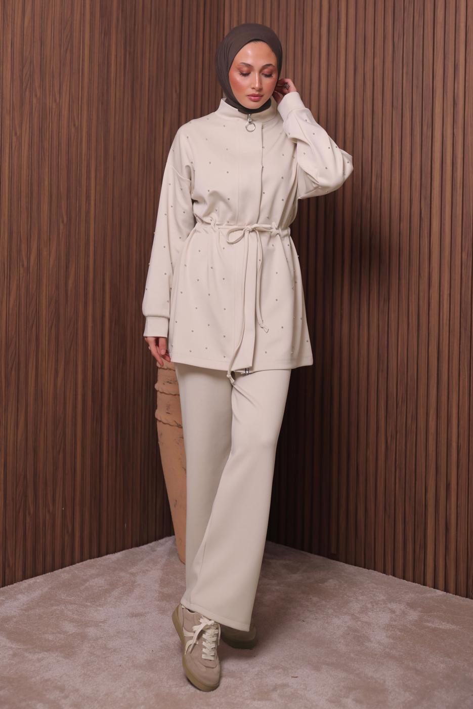 Vêtements hijab BEIGE ENSEMBLE TUNIQUE ET PANTALON T 3235