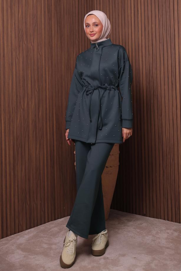 Tesettür giyim GRİ PANTOLONLU TAKIM T 3235 - TRENDTESETTÜR