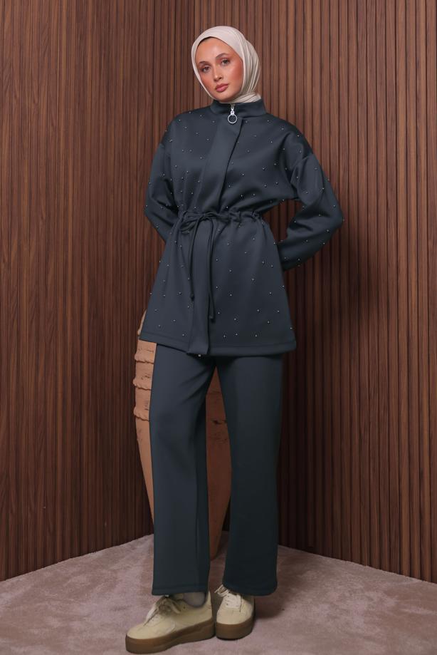 Tesettür giyim GRİ PANTOLONLU TAKIM T 3235 - TRENDTESETTÜR